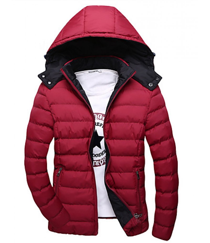 Men's Regular Padded Coat,Cotton Solid Long Sleeve