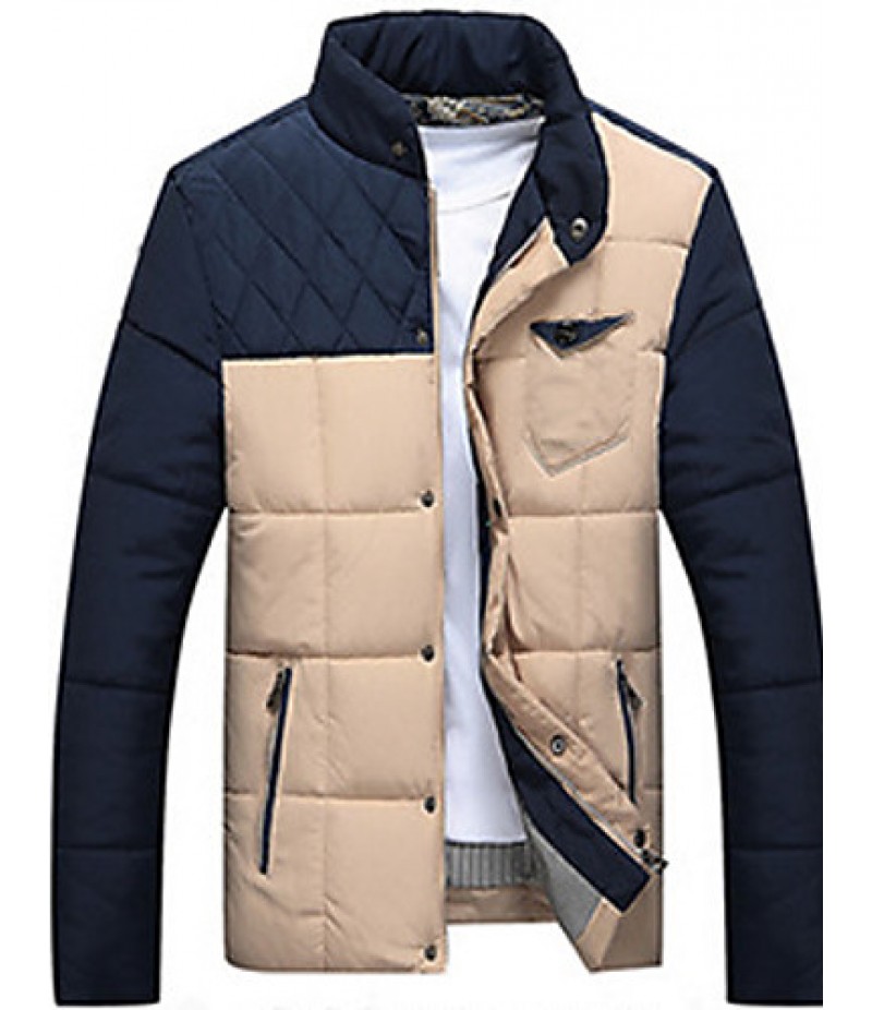 Men's Regular Padded Coat,Cotton Color Block Long Sleeve