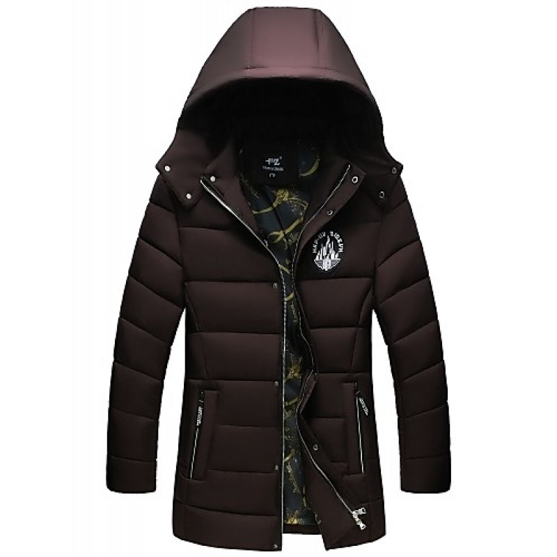 Men's Regular Padded CoatPolyester Solid Long Sleeve